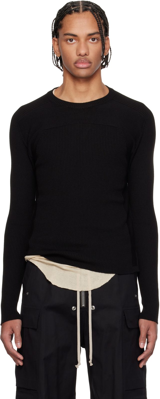 Black Temple Ribbed Geo Sweater 261232M201013