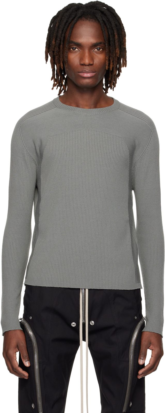 Gray Temple Ribbed Geo Sweater 261232M201011