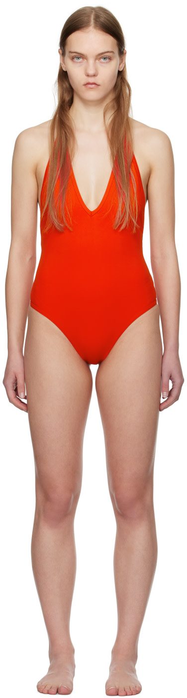 Red Halter Neck Swimsuit 241798F103002
