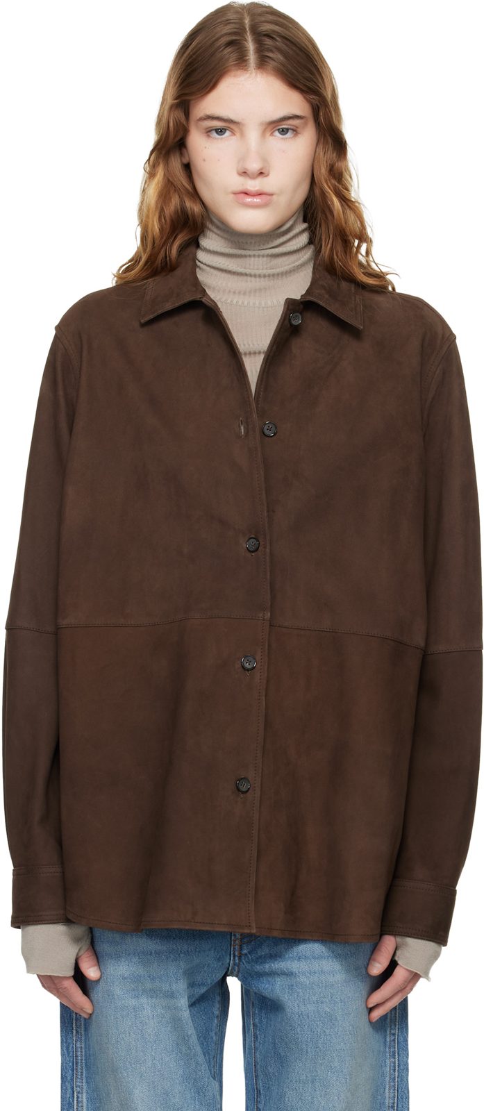 TOTEME Brown Soft Suede Jacket 261771F064004