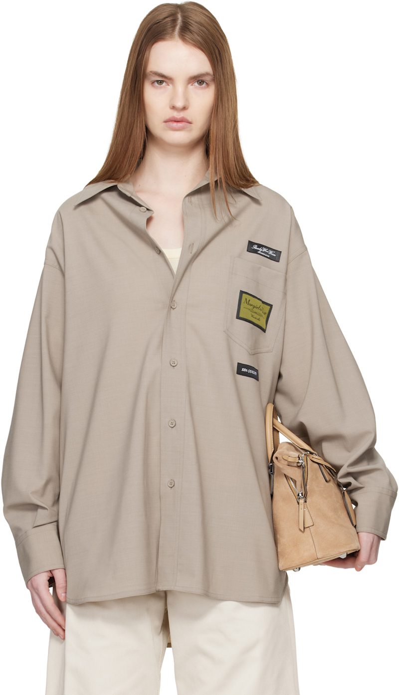 Taupe Tailored Wool-Blend Shirt 261188F109017