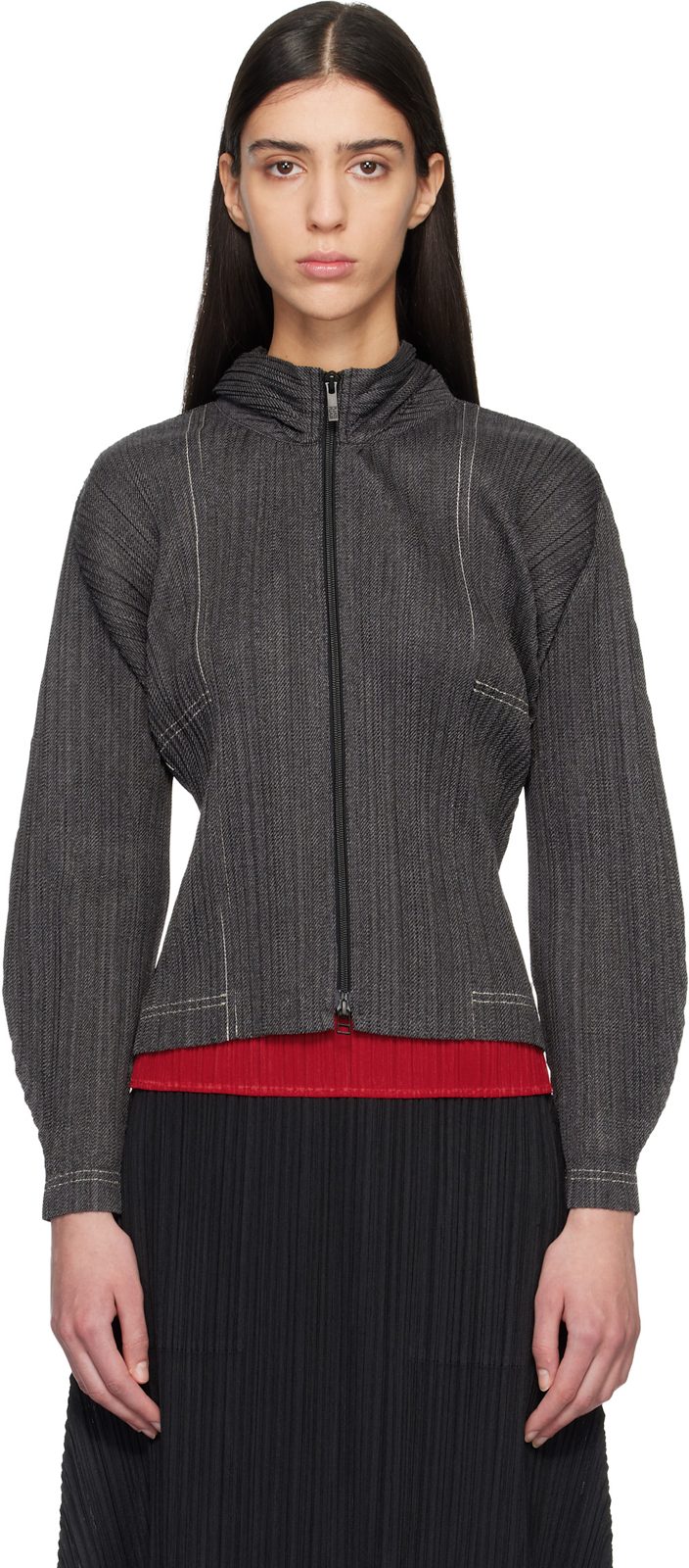 PLEATS PLEASE [이세이 미야케] Black Cotton Denim Hoodie 261941F097000