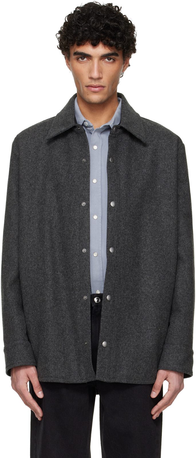 Gray Snap Closure Jacket 261252M180010