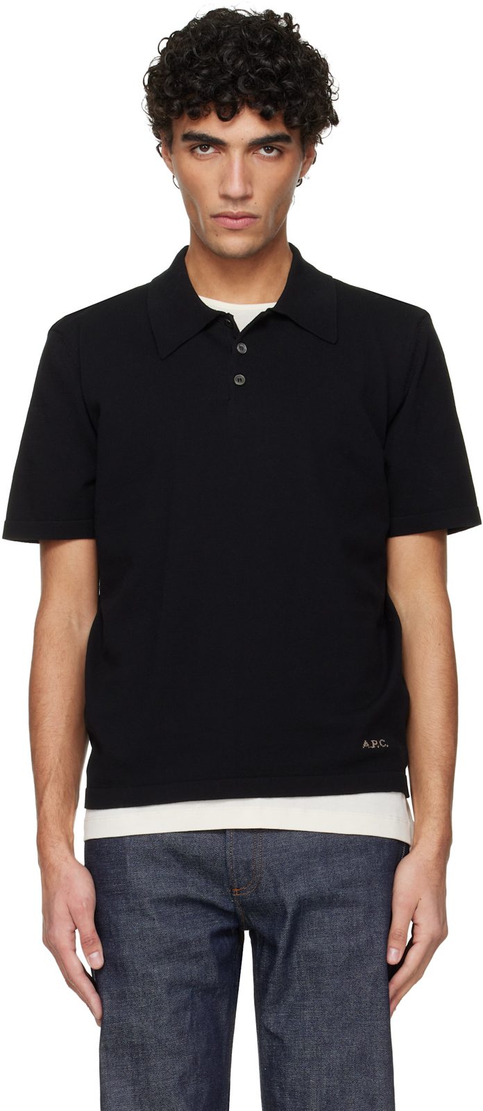 Black Knit Polo 261252M212015