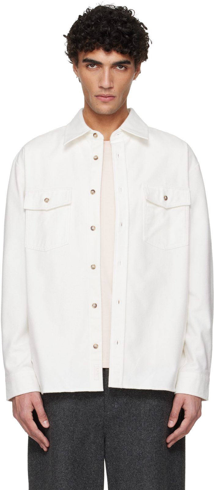 오프화이트 Solid-Color Cotton Overshirt 261252M192034