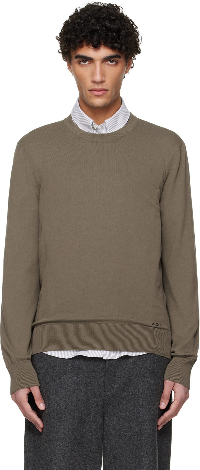 Khaki Cotton Sweater 261252M201007