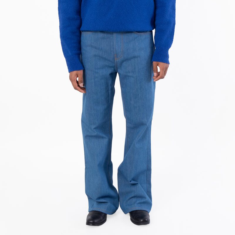 Mens Retro Indigo Crease Flared Jeans