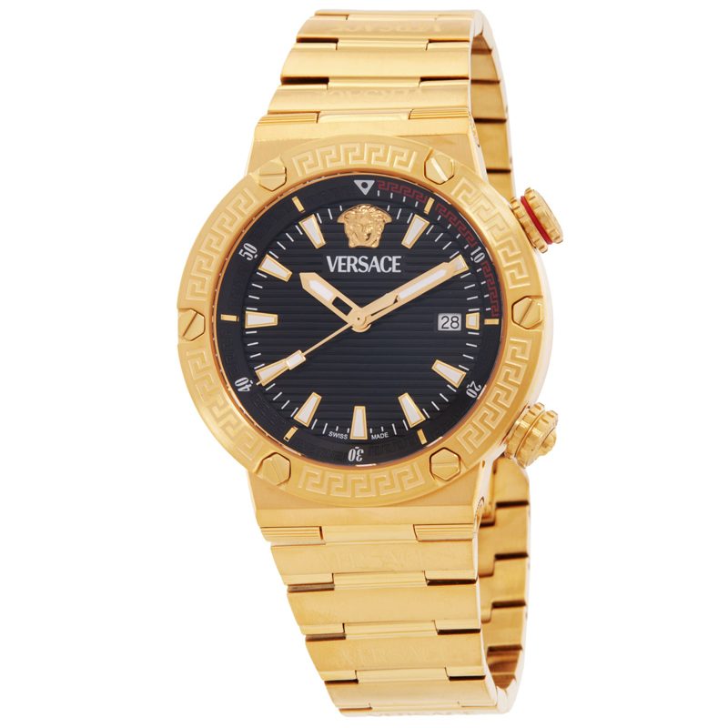 Greca Logo Quartz Black Dial Mens Watch VE8G00624
