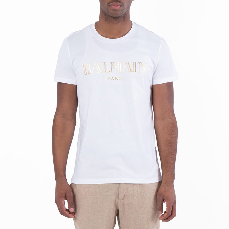 Metallic Logo Print Cotton T Shirt