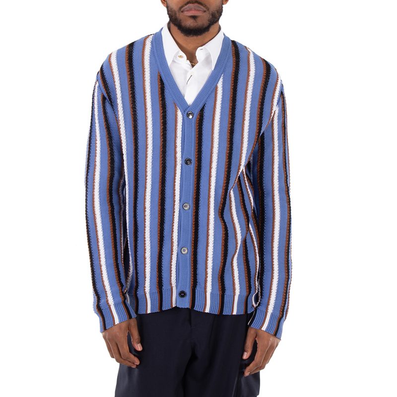 Marni V-Neck Stripe-Pattern Cotton Cardigan