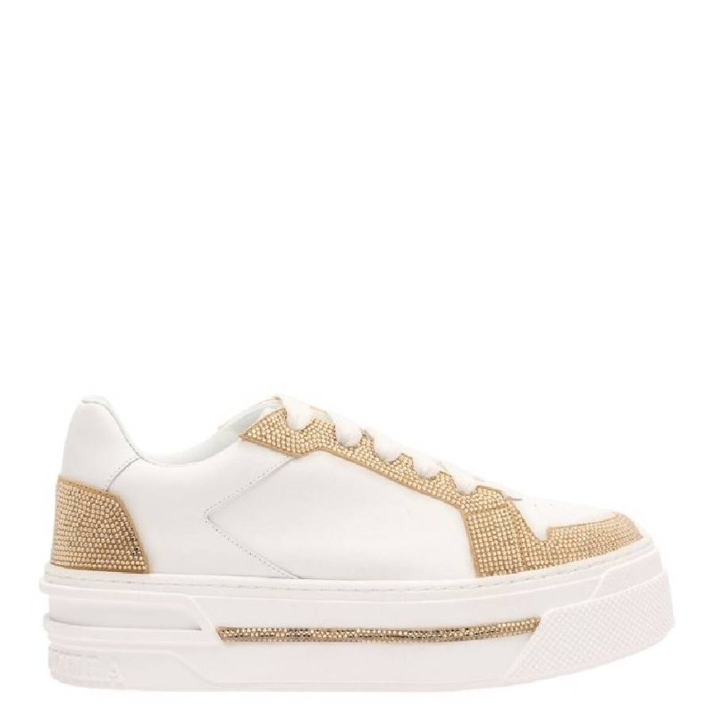 Rene Caovilla Xtra White-Gold Leather Sneaker