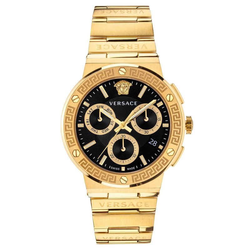 Greca Logo Chronograph Quartz Black Dial Mens Watch VEZ900421