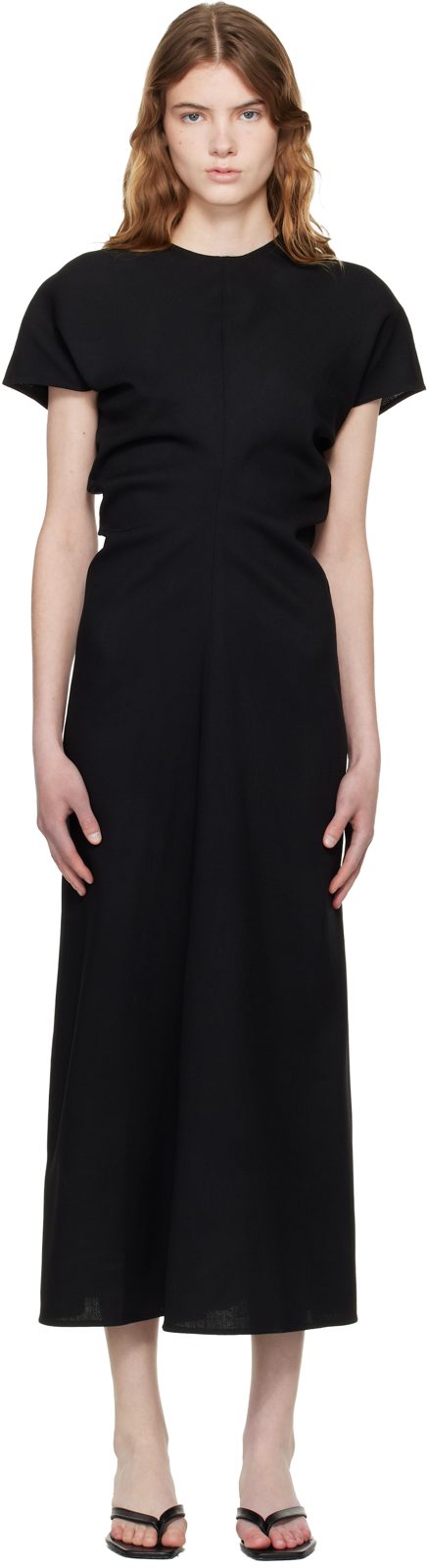 TOTEME Black Slouch Waist Wool Maxi Dress 261771F054000