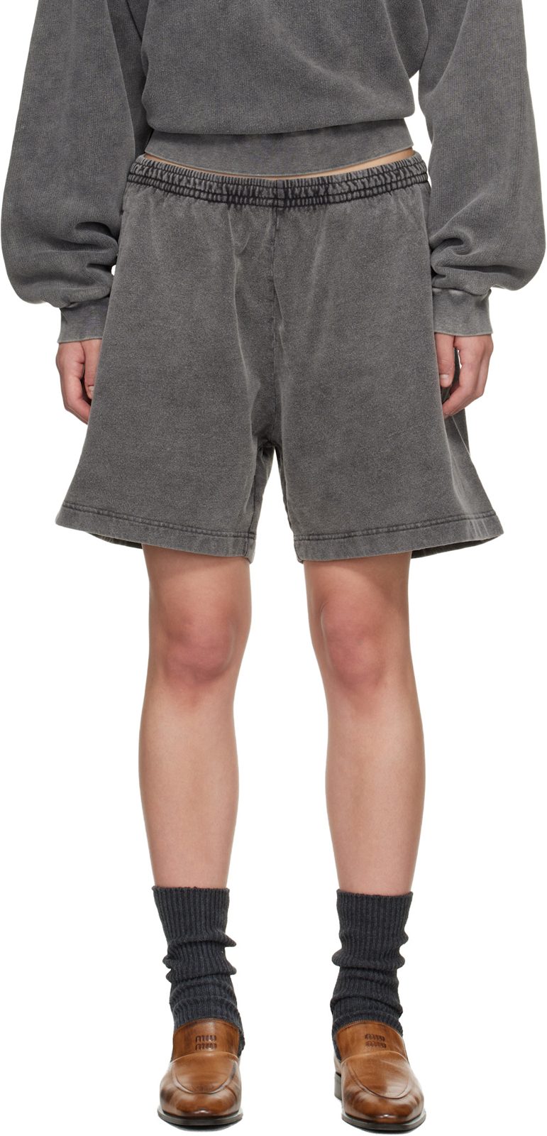 Gray Cotton Shorts 261129F088010
