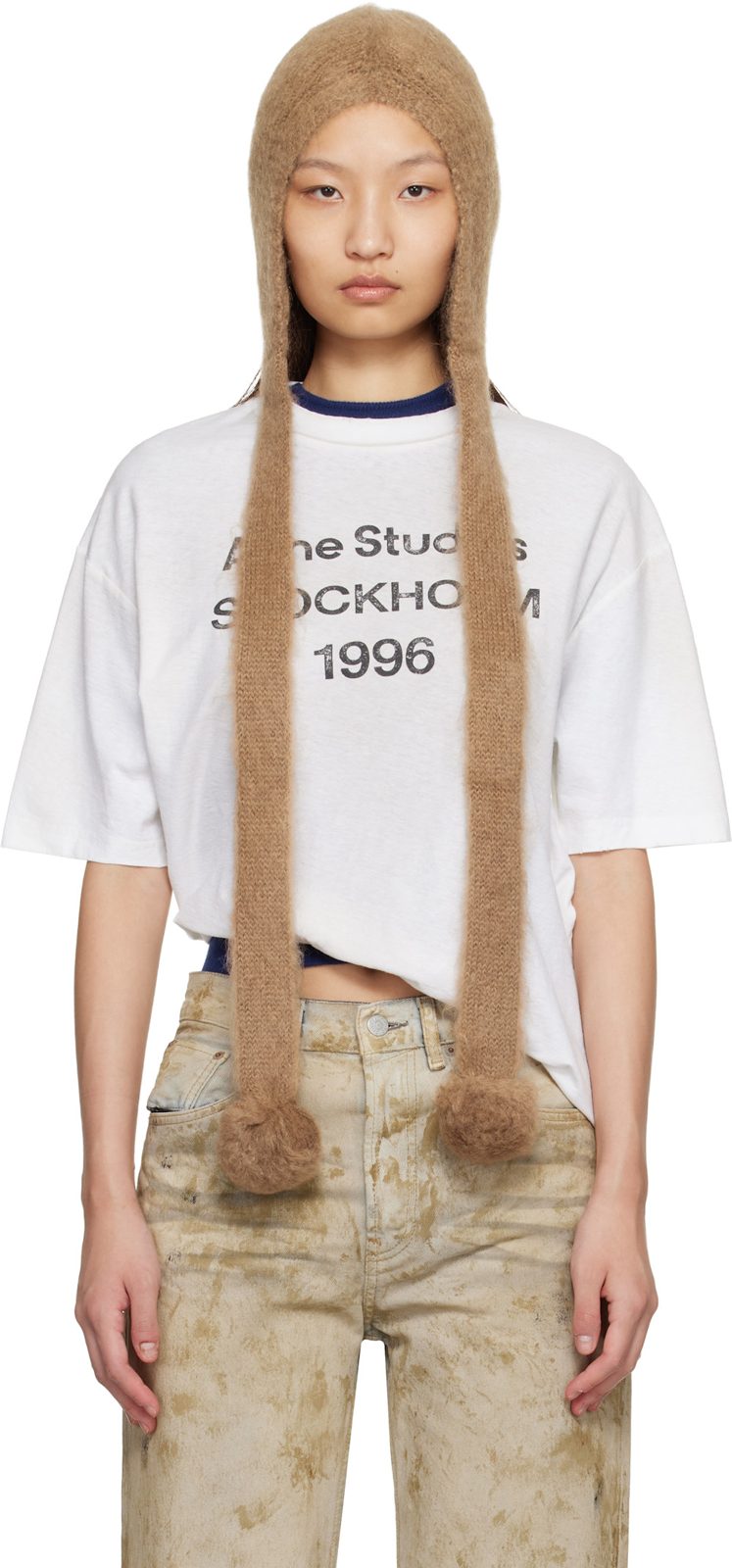 Tan Mohair Earflap Hood 261129F014001