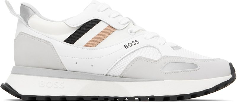 White Mixed-Material Leather & Mesh Sneakers 261085M237055