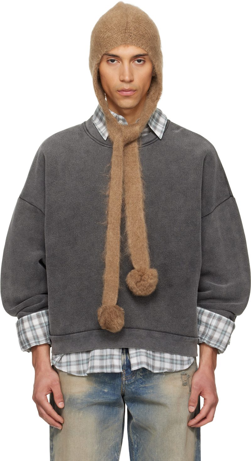 Tan Mohair Earflap Hood 261129M138000