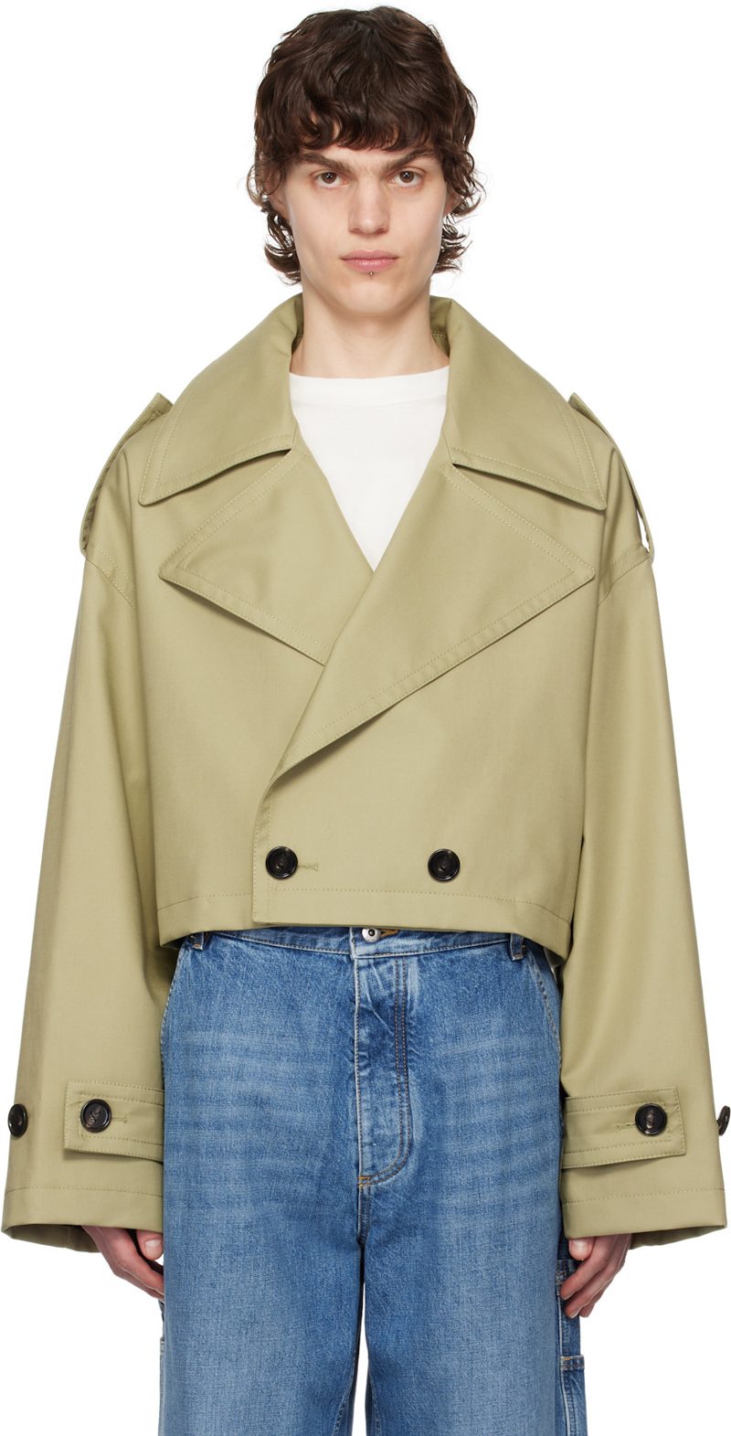 Beige Fine Compact Cotton Twill Trench Coat 251798M184000