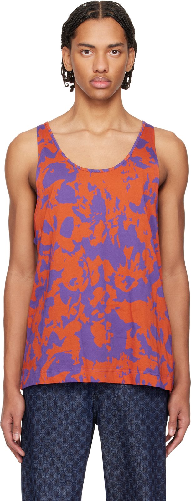 Orange & Purple Scoop Neck Tank Top 261358M214012