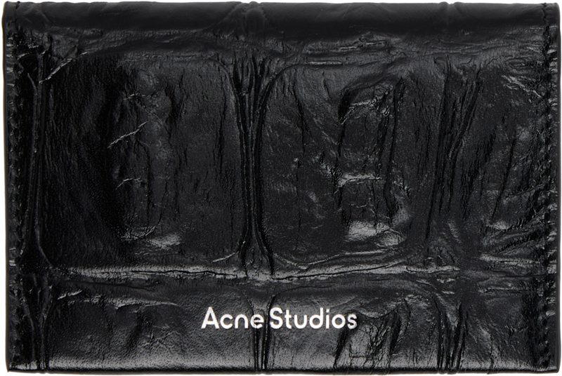 Black Folded Leather Card Holder 261129M163008