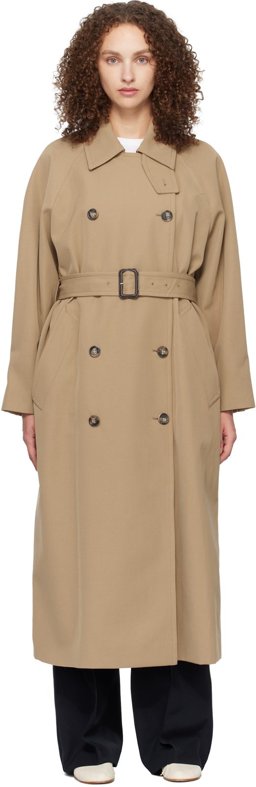 Beige Belted Trench Coat 261252F067001