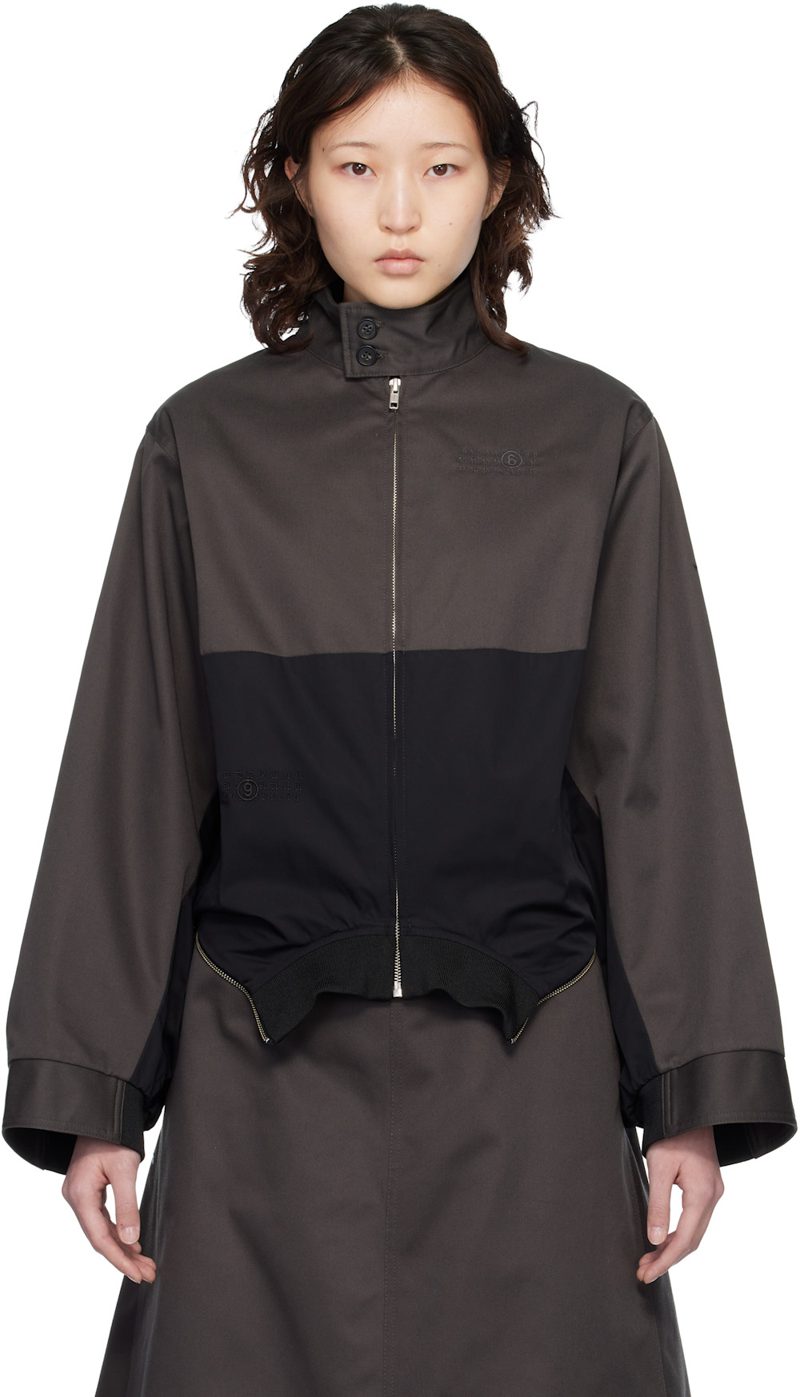 Black Mirrored Two-Tone Zip Jacket 261188F063009