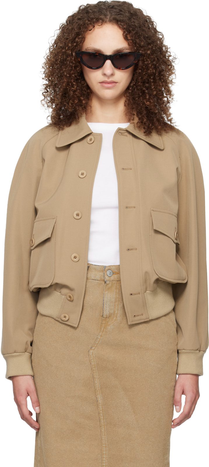 Beige Raglan Bomber Jacket 261252F058001