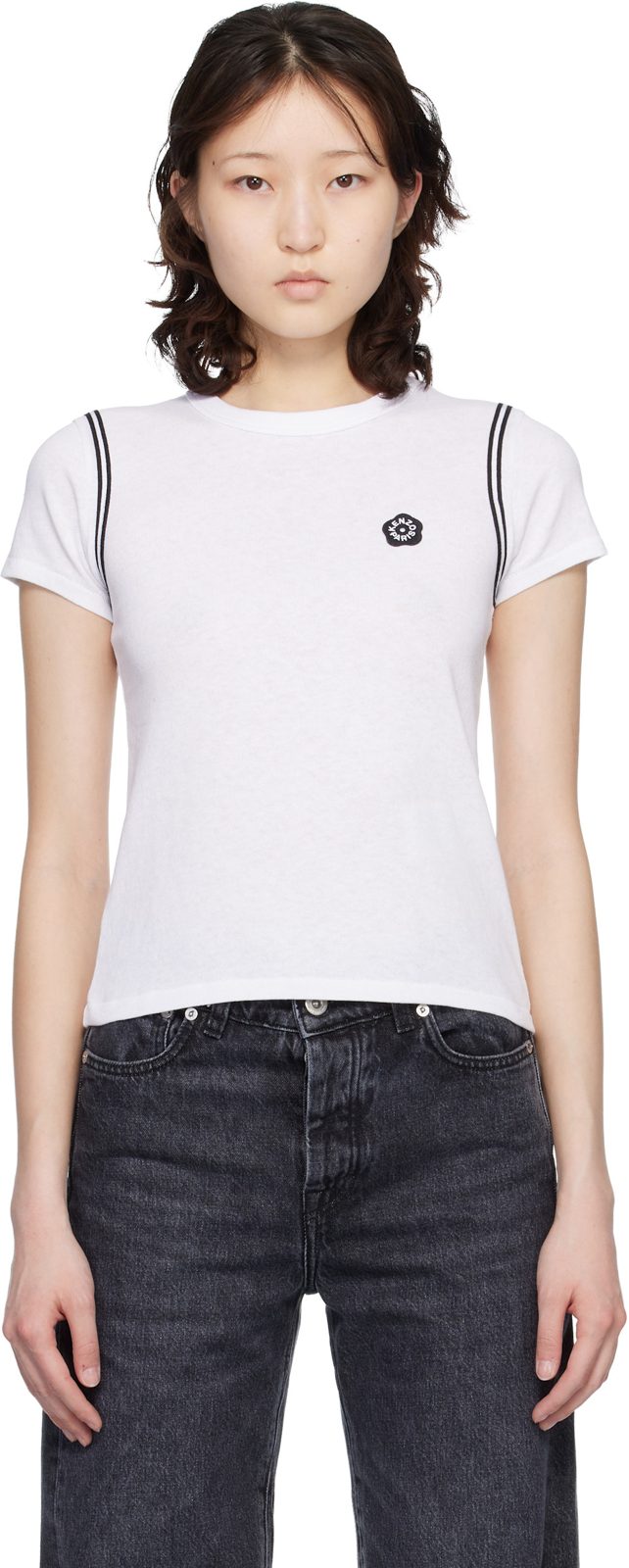 White [겐조] Paris Boke Flower 2.0 Embroidered T-shirt 261387F110008