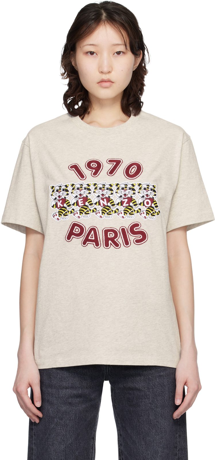 Gray [겐조] Paris Wild Tiger Embroidered Loose T-shirt 261387F110001