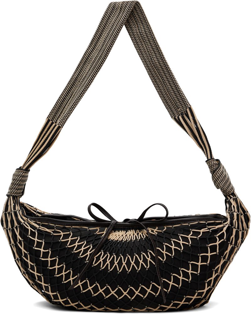 Black & Beige Croissant Filt Bag 261646M170053