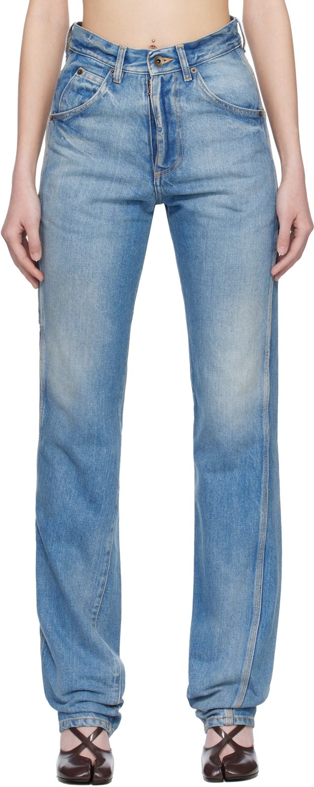 Blue Straight-Leg Jeans 261168F069000