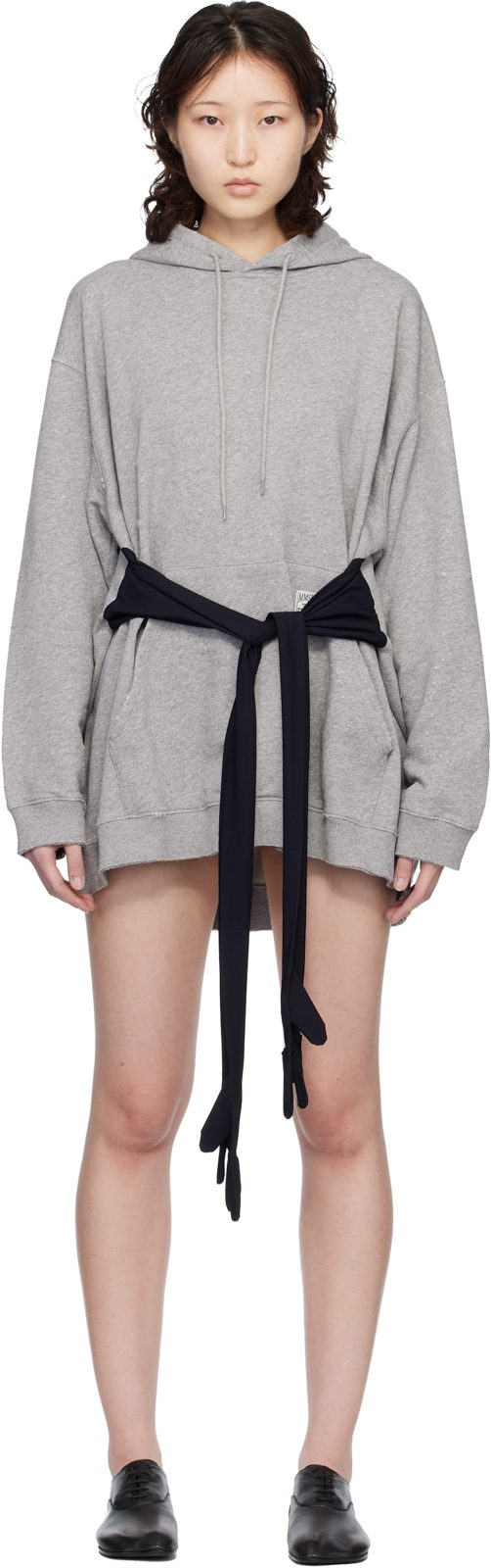 Gray Hooded Glove Sweatshirt Minidress 261188F052004