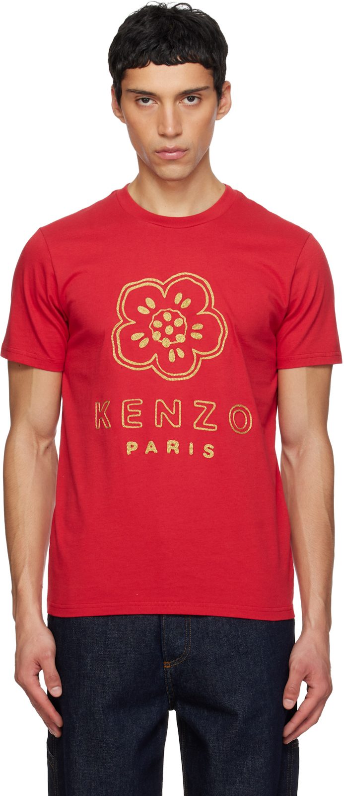 Red [겐조] Paris Boke Flower Embroidered T-shirt 261387M213004