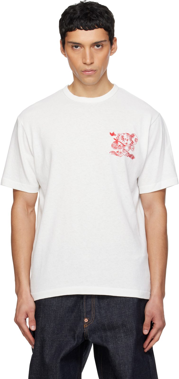 White [겐조] Paris Cartoon Embroidered Outlined T-shirt 261387M213026
