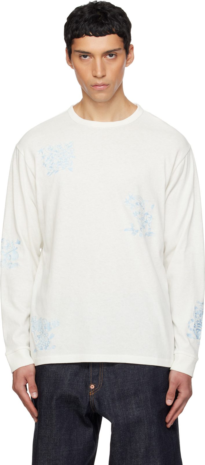 White [겐조] Paris Cartoon Outlined Relax Long Sleeve T-shirt 261387M213035