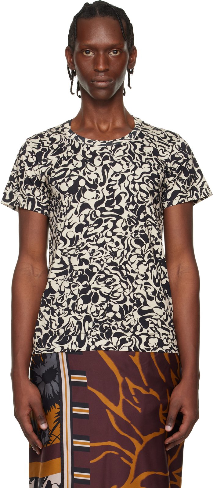 오프화이트 & Black Fitted Cotton T-shirt 261358M213041