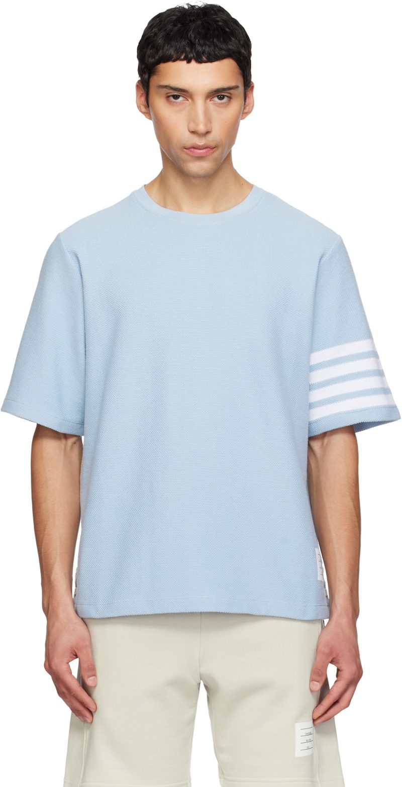 Blue Textured Pique 4-Bar T-shirt 261381M213017