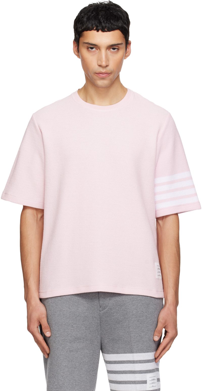 Pink Textured Pique 4-Bar T-shirt 261381M213015