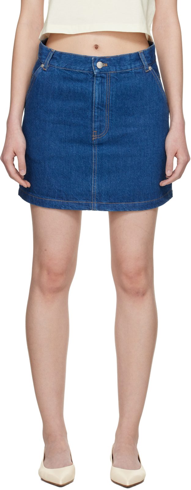 Maison Kitsune Blue High-Rise Denim Miniskirt 261389F090000