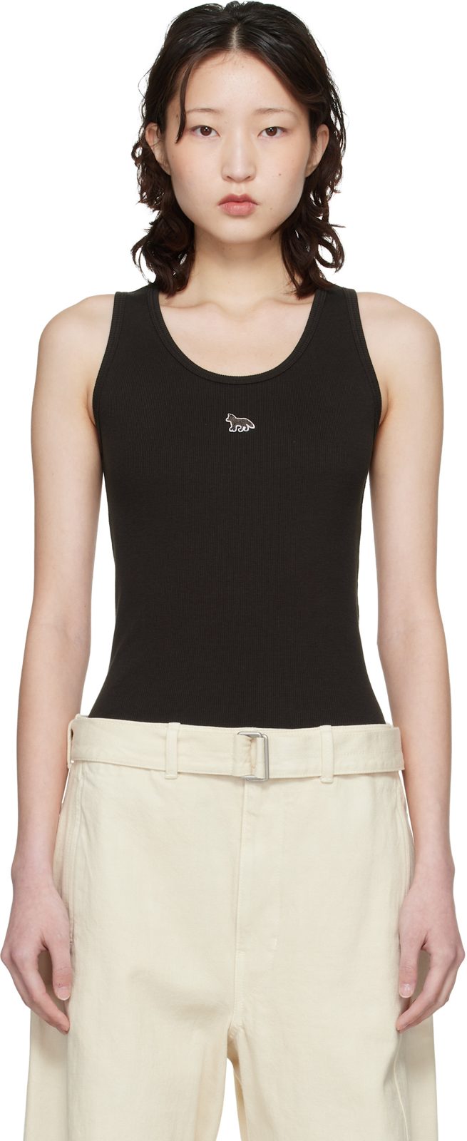 Maison Kitsune Brown Baby Fox Ribbed Tank Top 261389F111011