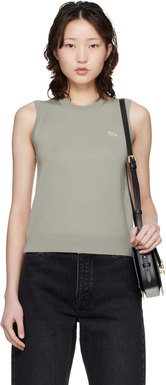 Maison Kitsune Beige Baby Fox Fine Merino Sweater Vest 261389F096002
