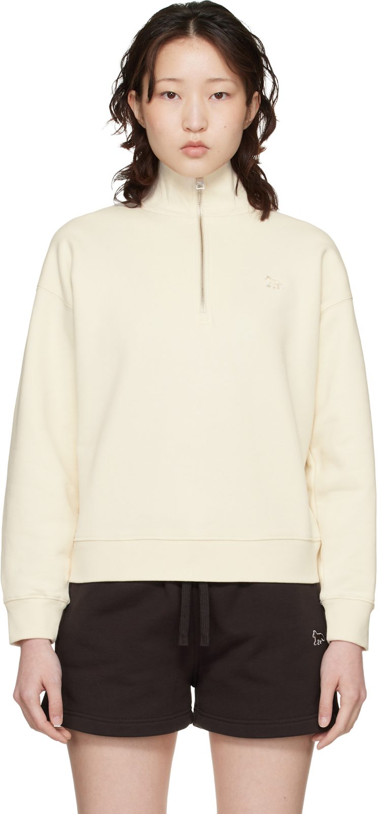 Maison Kitsune [오프화이트] Baby Fox Half Zip Sweatshirt 261389F099001