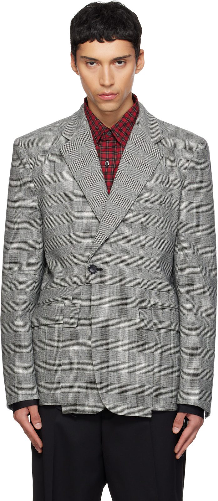Gray Cut-Up Tailored Blazer 261669M195000