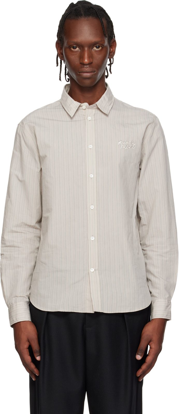 Beige Maison Kitsune Handwriting Casual Shirt 261389M192005