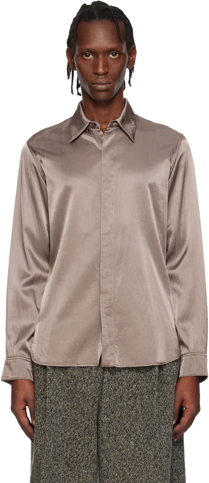 Taupe Satin Shirt 261358M192086
