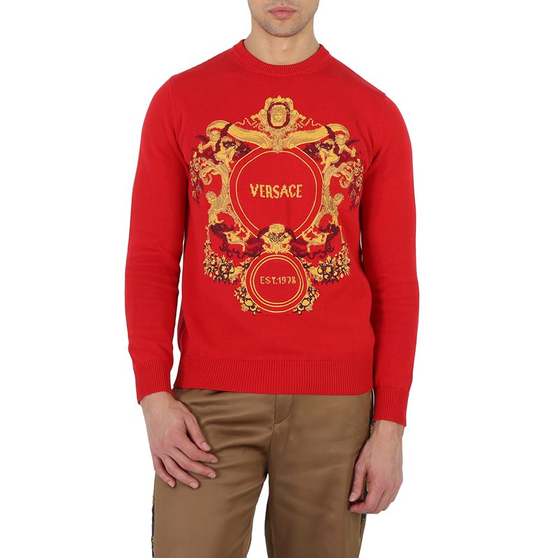Red Intarsia Knit Jacqurd Sweater