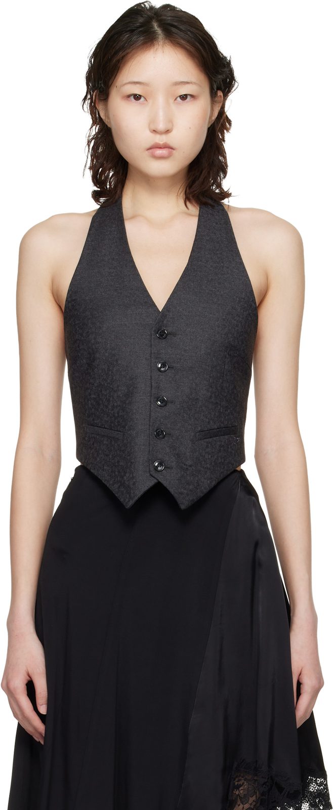 Gray Open Back Halter Tailored Vest 261669F068000