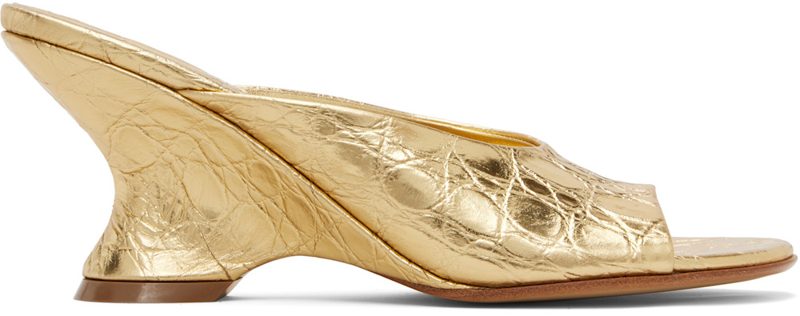 Gold Open-Toe Leather Mule Heeled Sandals 261358F125000