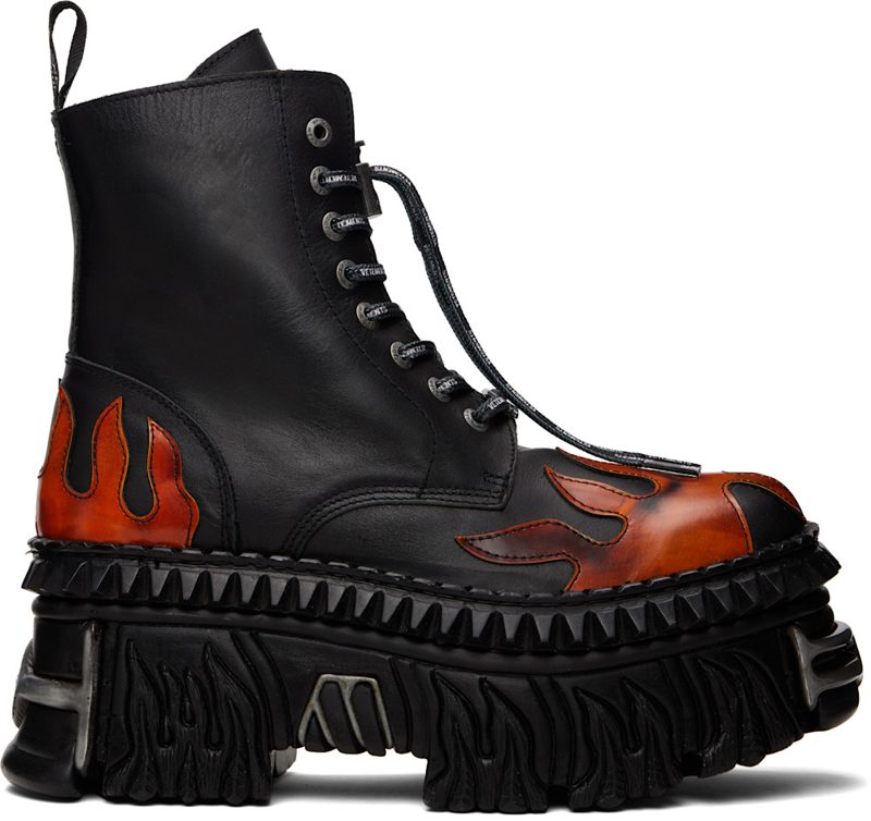 Black New Rock Edition Flame Combat Boots 261669M255001
