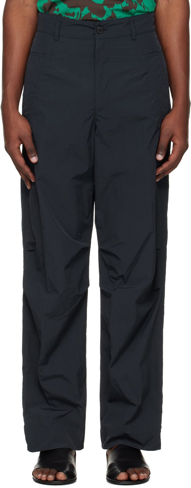 Navy Taffeta Trousers 261358M191058